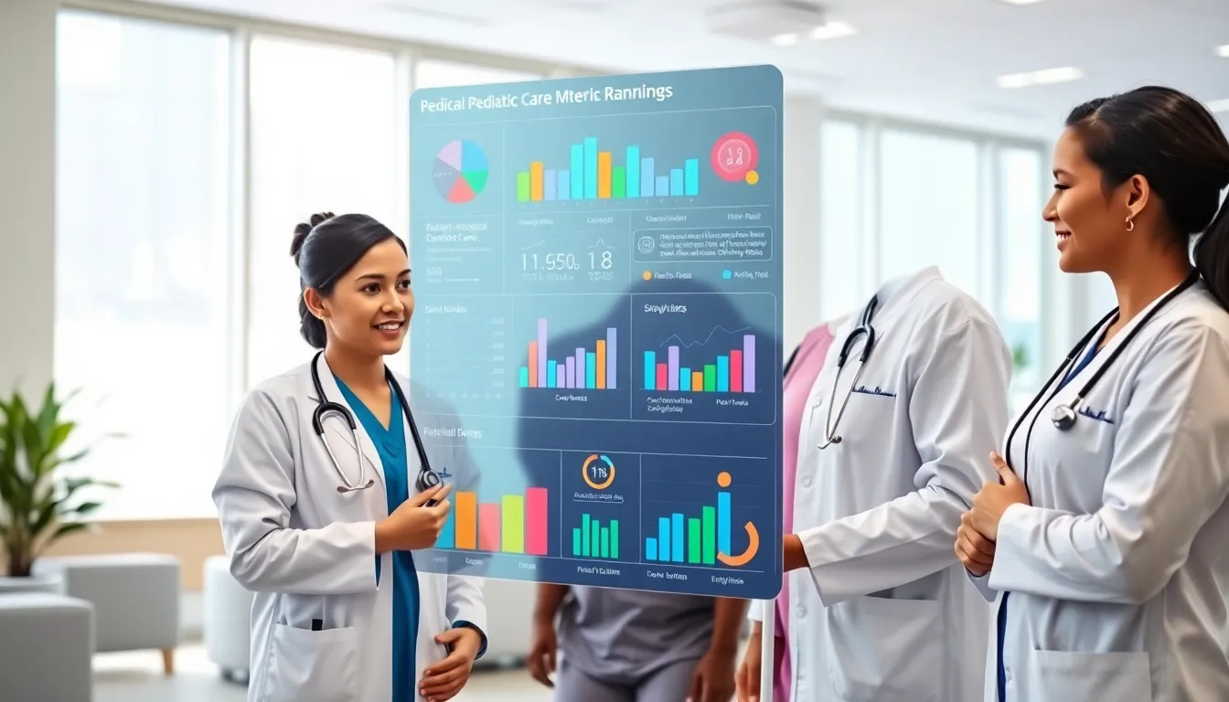 medical professionals discussing pediatric care rankings in a modern hospital.