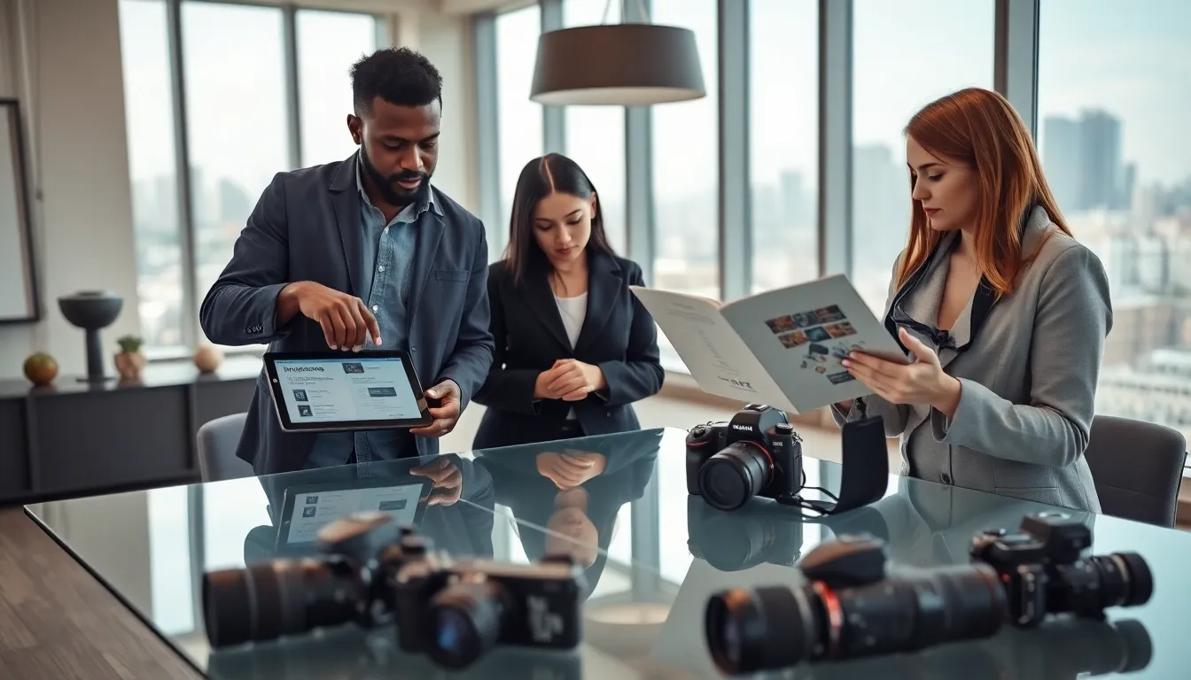 group of photographers discussing camera gear insurance around a table.