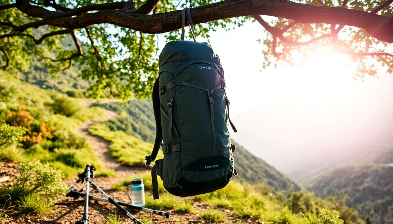 A lightweight backpack displayed in a national park setting.